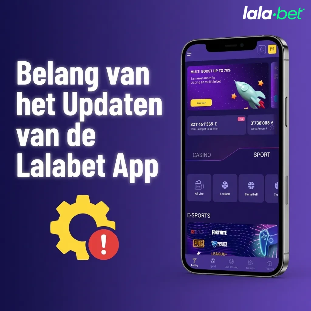 Smartphone met Lalabet app update-icoon voor verbeterde beveiliging en nieuwe functies