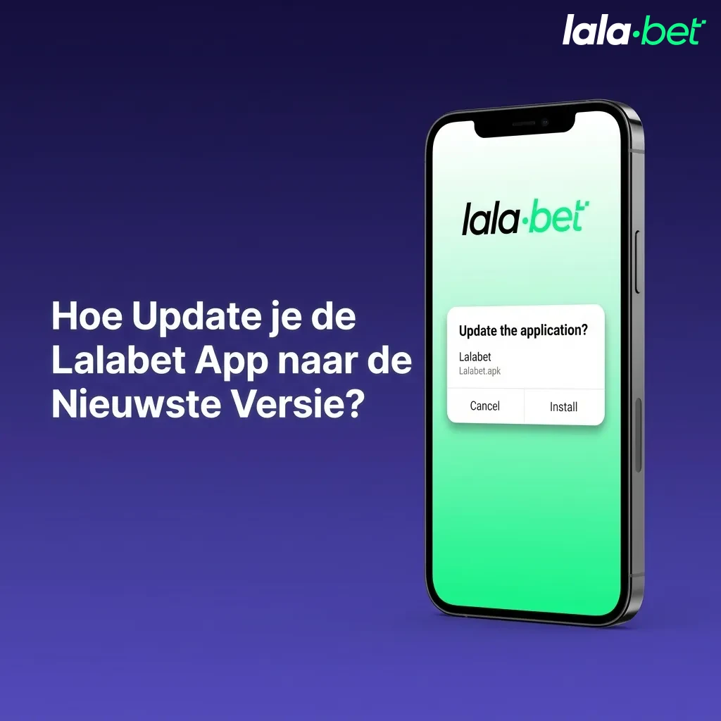 Smartphone scherm toont Lalabet app update notificatie met download knop en versienummer