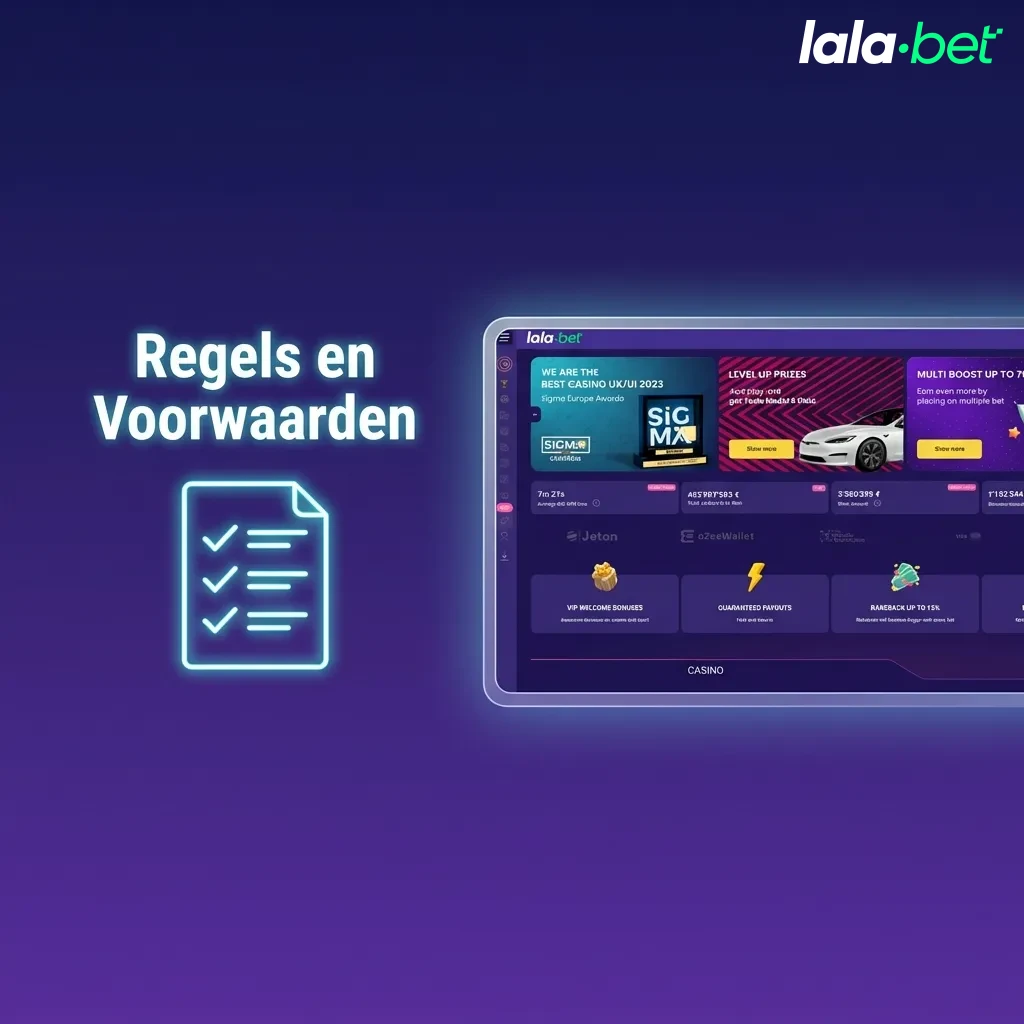 Pagina met spelregels en voorwaarden, met informatie over leeftijdsbeperkingen, accountlimieten en verificatievereisten voor opnames.