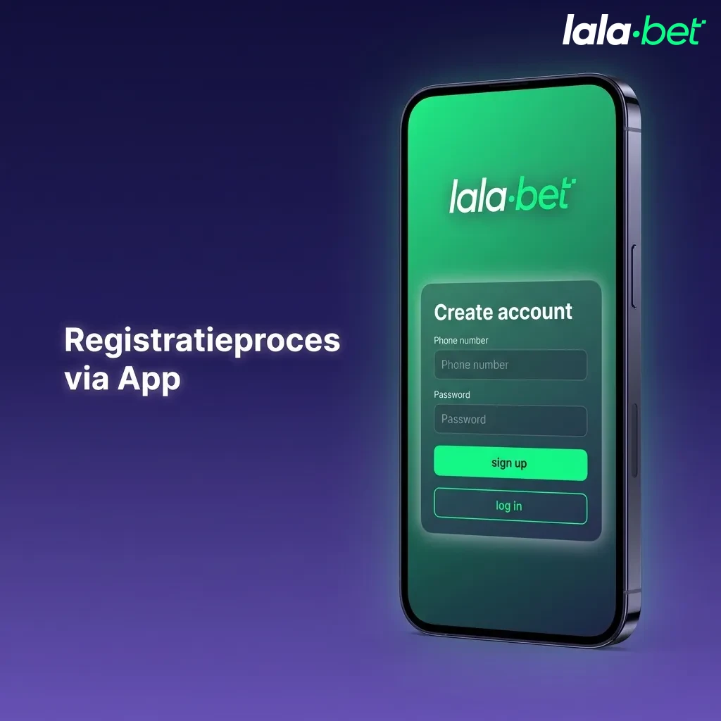 Mobiele app registratiescherm met formulier voor het aanmaken van een nieuwe account in enkele eenvoudige stappen